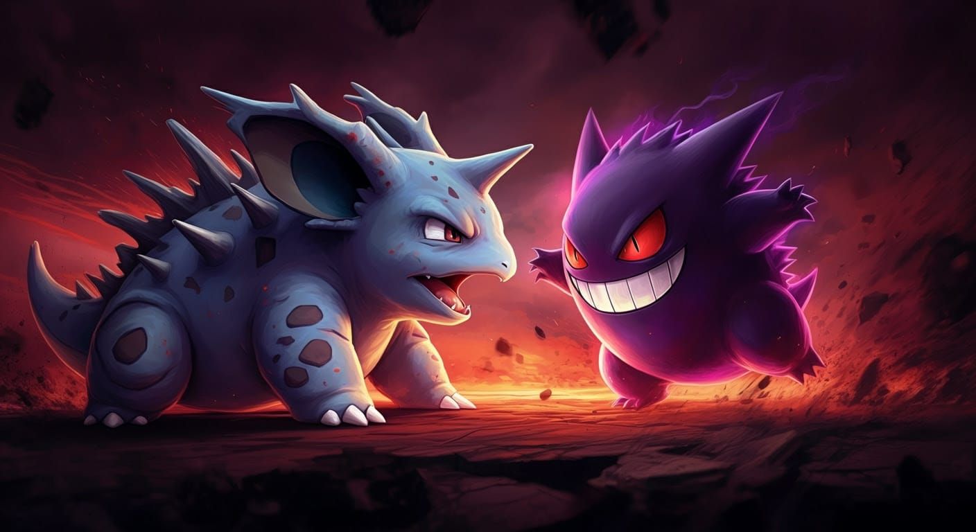 Nidorino Battles Gengar in a Clash of Fury and Guile