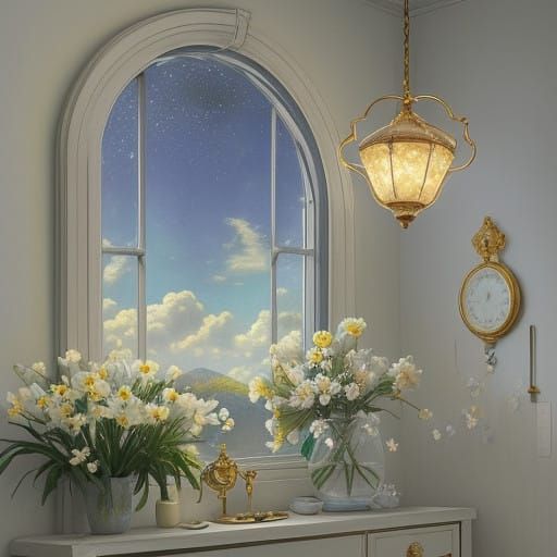 Ethereal Handcuffs of Delicate Narcissus Flowers in a Dreamy...