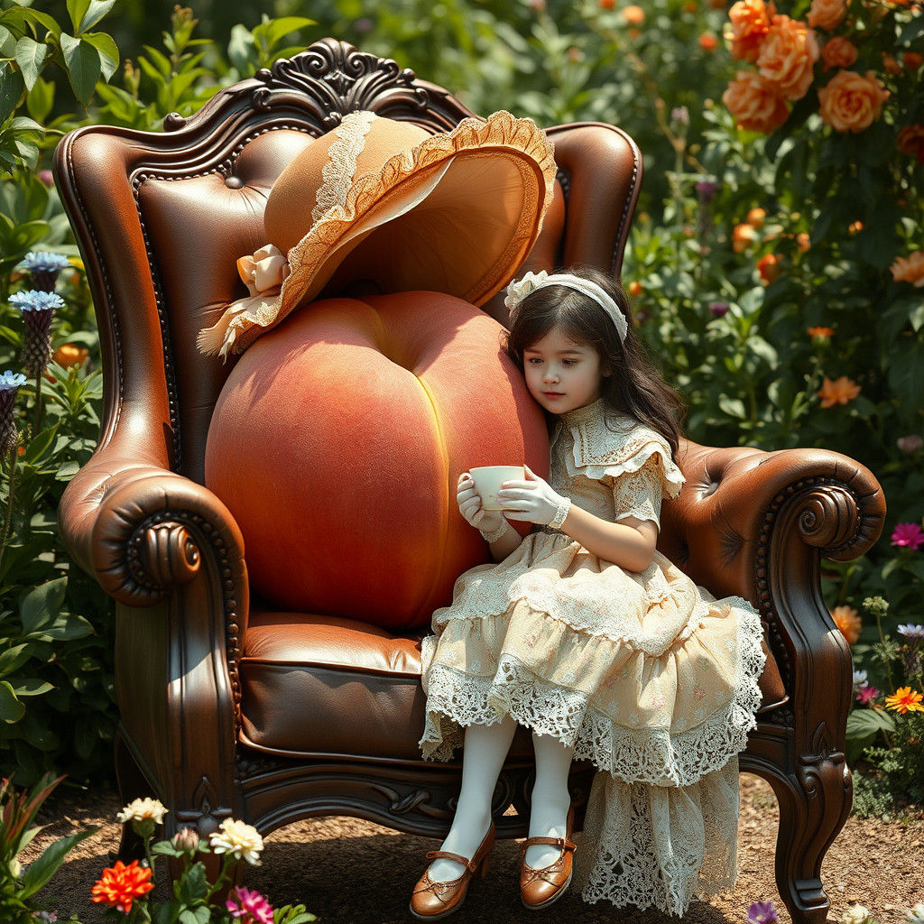Giant Peach and Girl in Dreamlike Garden