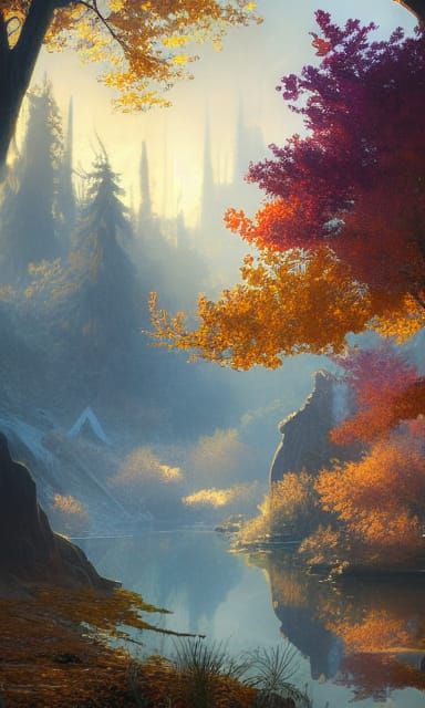 Golden Autumn Landscape with Diamond Accents