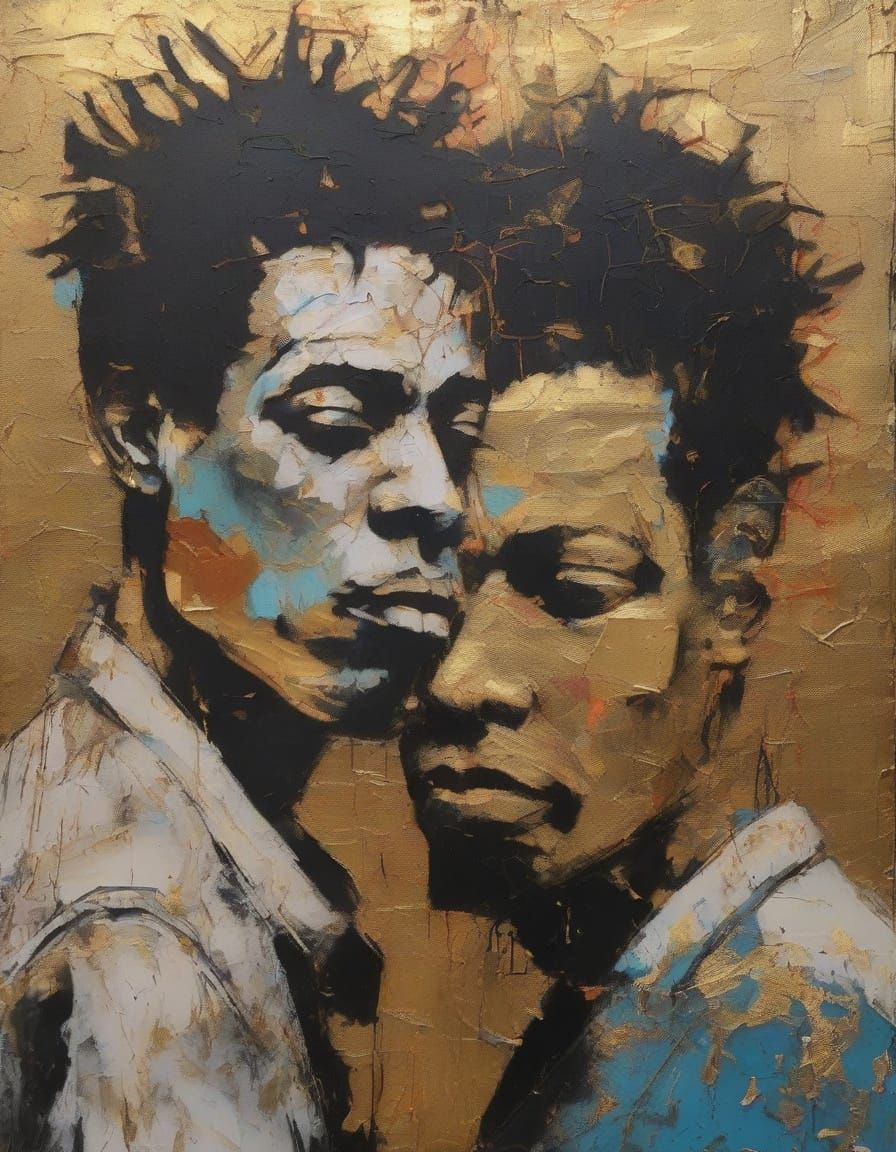 Embracing Figures: Basquiat-inspired Mixed Media Art