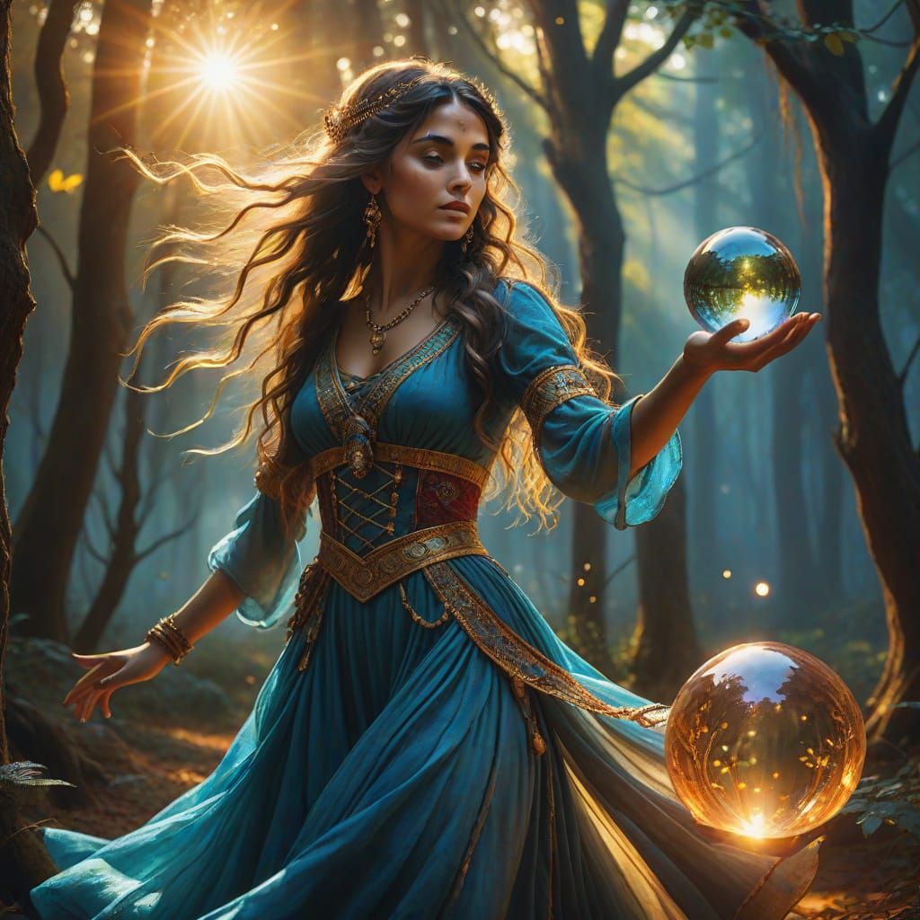 Gypsy Woman Spell Casting in Enchanted Forest