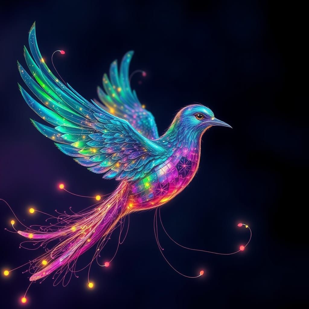 Enchanted Fairy Light Bird in Dreamlike Fantasy Realm