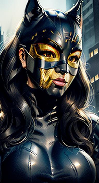 Catwoman Action Shot in Detailed Comic Style