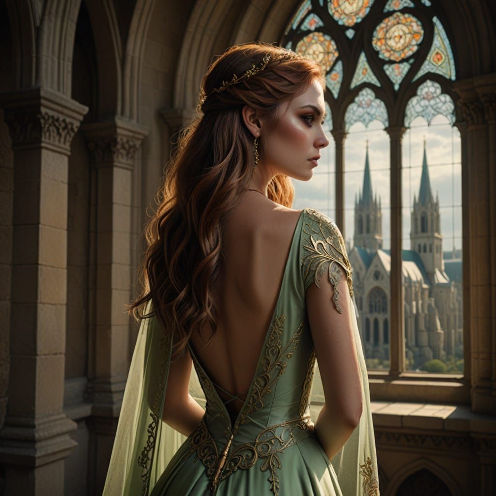 Ethereal Gothic Beauty in Medieval Cathedral