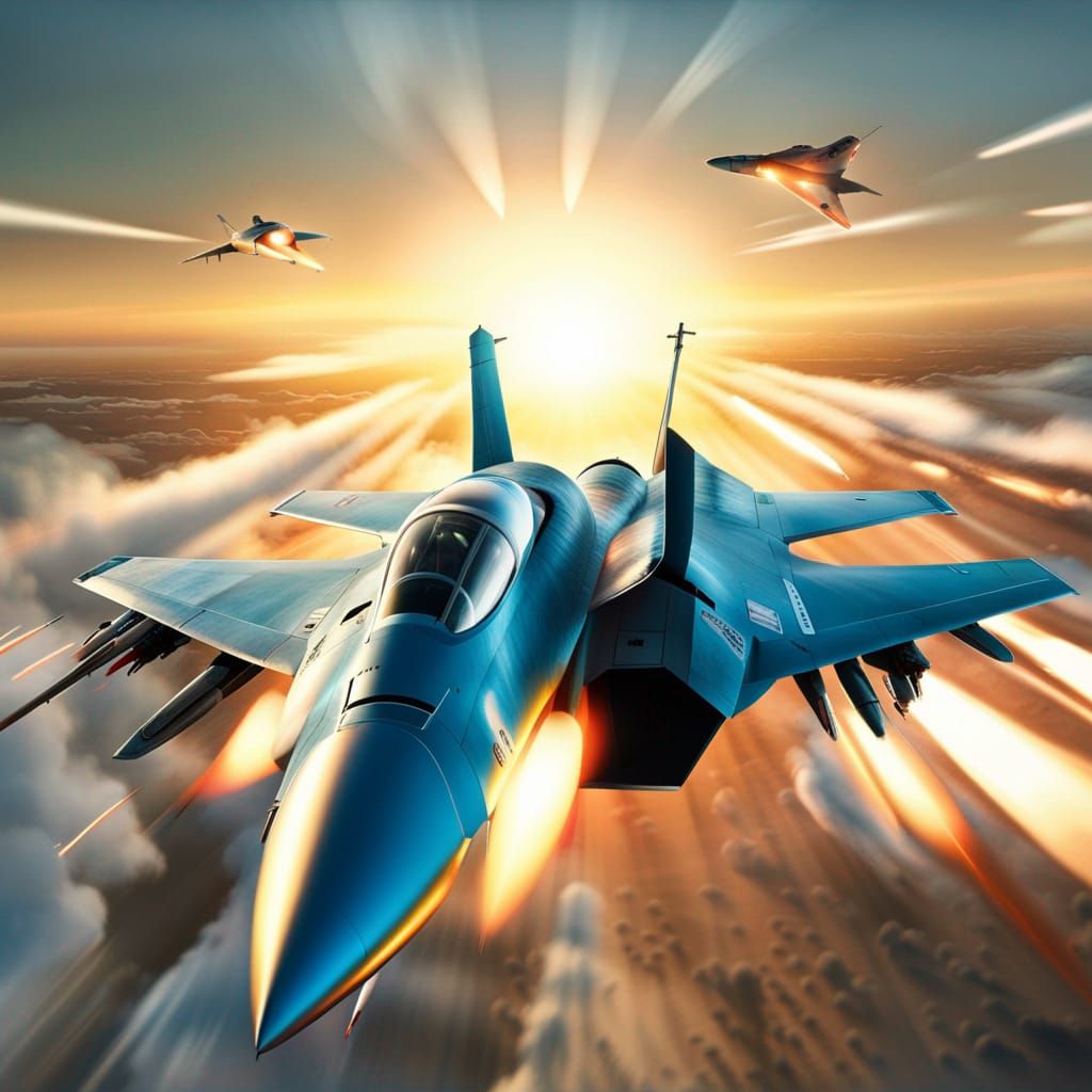 High-Tech Jets in Ace Combat Style at Sunset