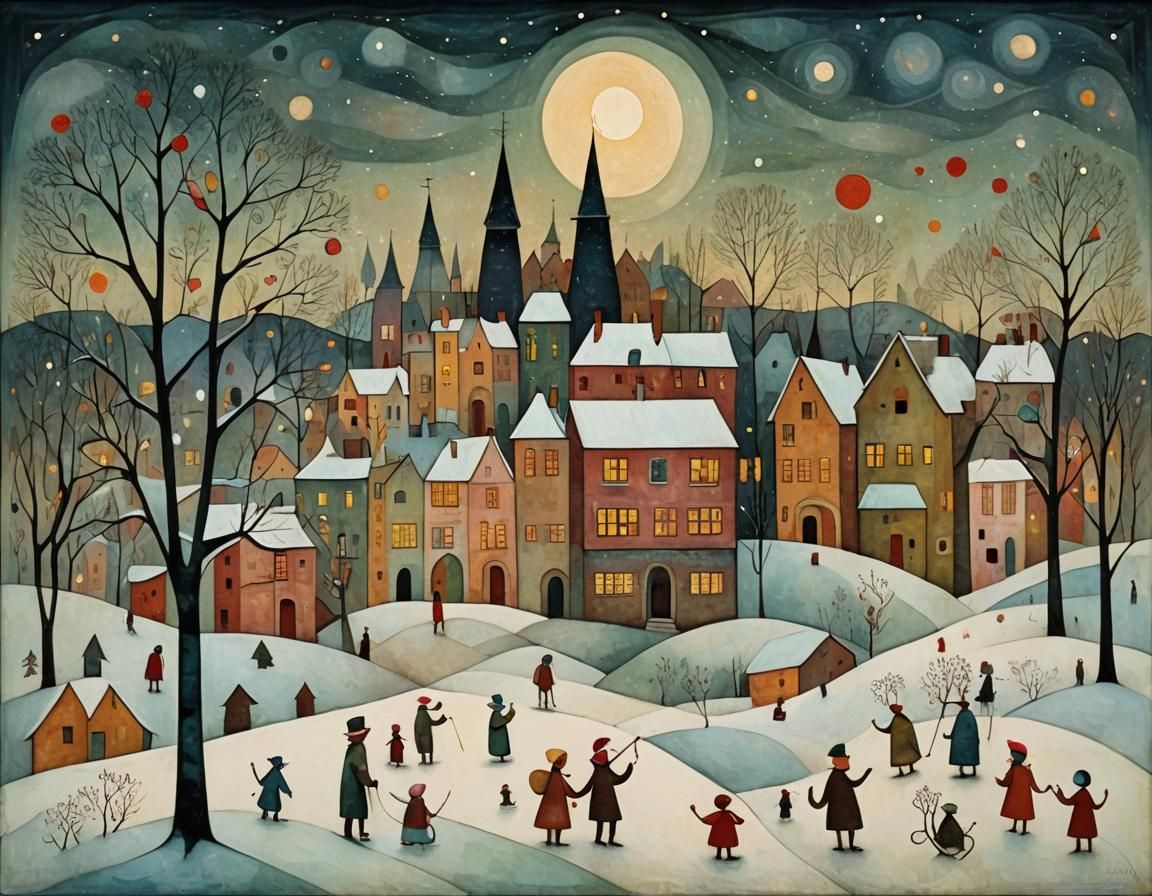 Intricate Winter Evening Scene