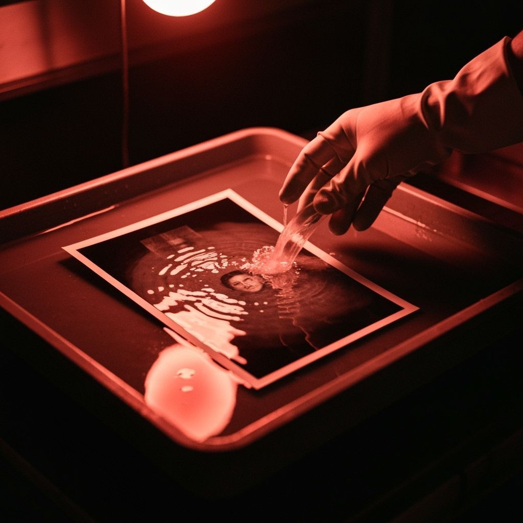 Black and White Photo Developing in Darkroom