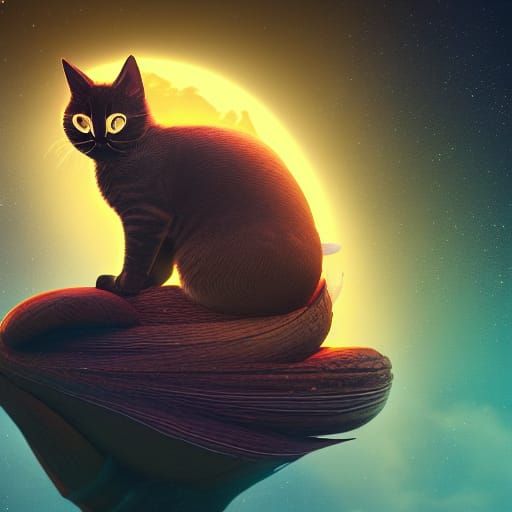 Sleeping Cat on Banana Moon: Fantasy Concept Art
