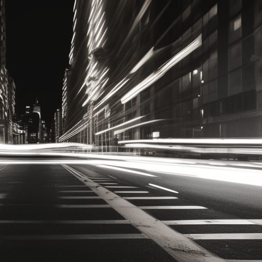 Nighttime City Street with Long Exposure Light Trails