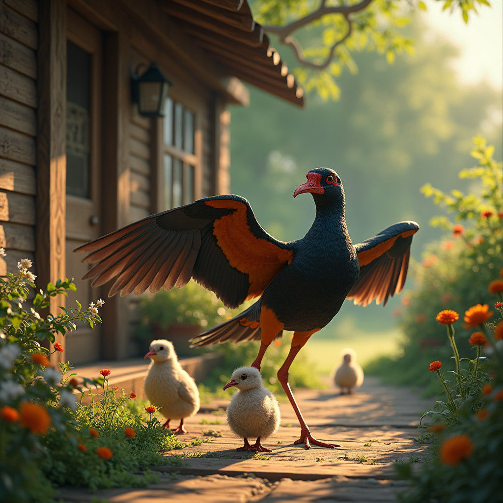 Masked Lapwing Protecting Chicks: Fantasy Concept Art