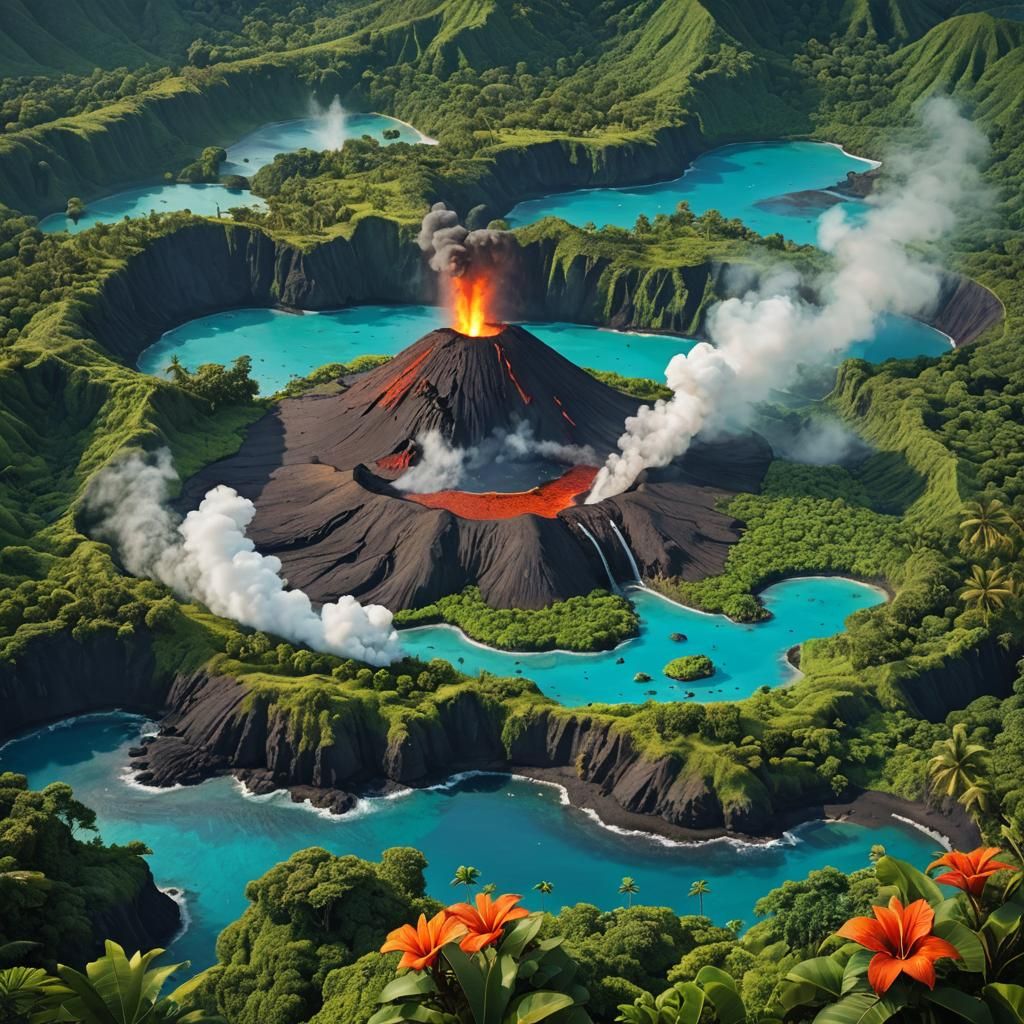 Volcanic Island Landscape: A Digital Masterpiece