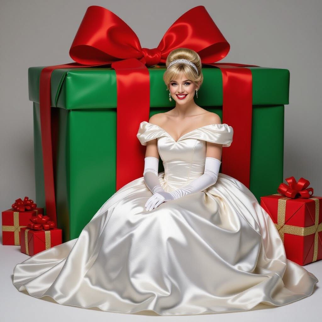 Cinderella in Christmas Dress with Giant Present