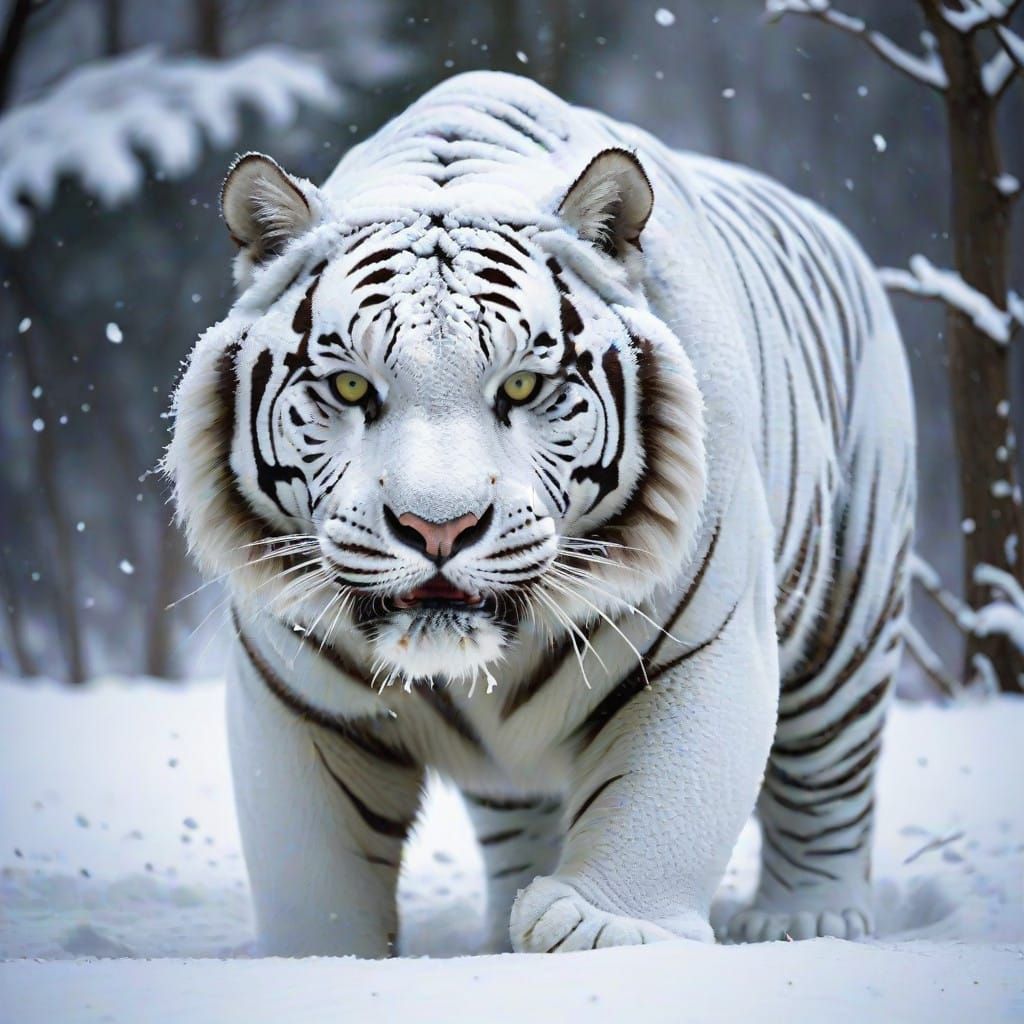 Majestic Snow Tiger Roams Frosty Wilderness