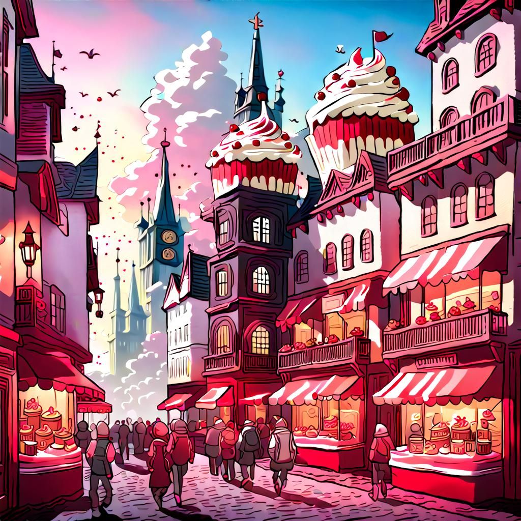 Giant Cake in City: Detailed Matte Painting