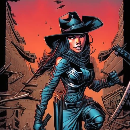 Asian Cowgirl Saves Town: Comic Book Art