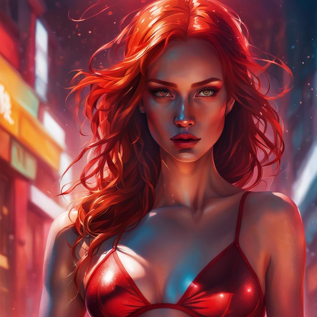 Red-Haired Woman in Splash Art Style