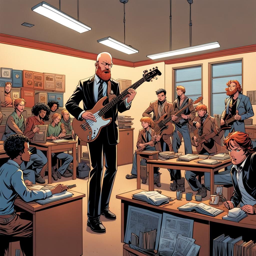 High School Teacher's Bass Guitar Solo, Comic Book Art