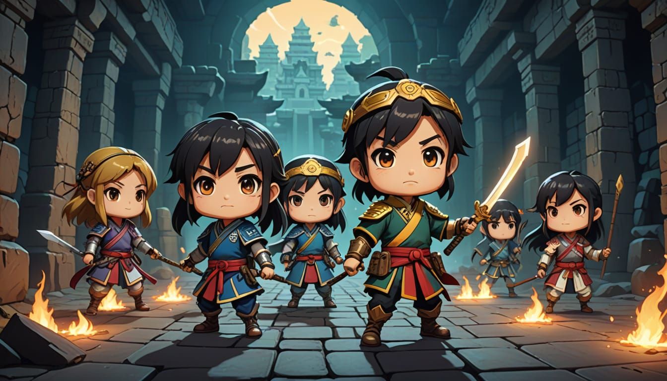 chibi wuxia scouts on a field trip to the Dungeon of Doom