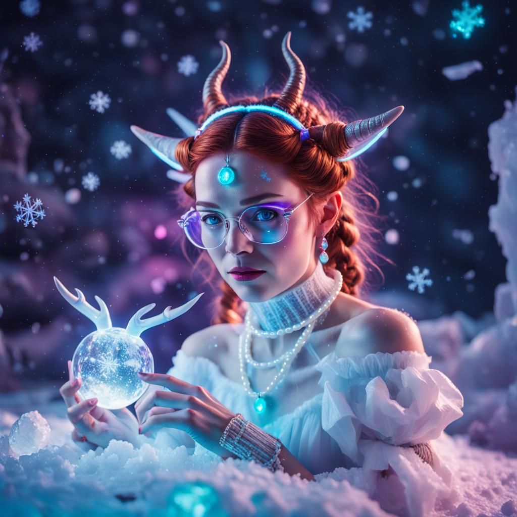 Synthwave Elf Portrait with Ice Magic and Neon Glow