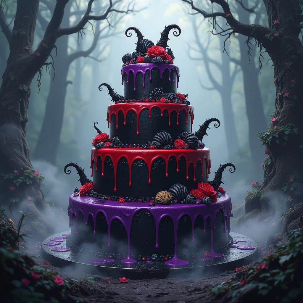 Fantasy Five-Tiered Cake with Oozing Glaze in Dark Forest