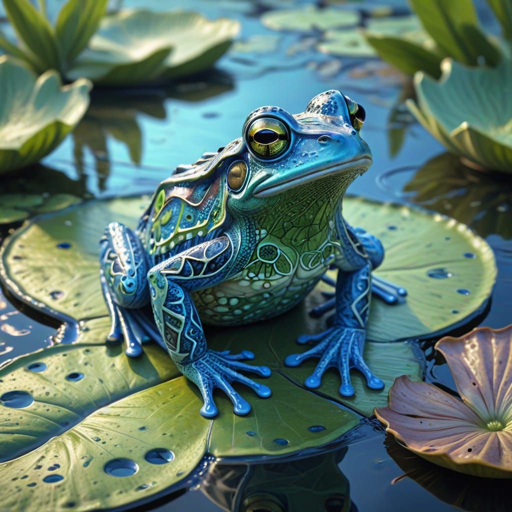 Surprised Frog in Dreamlike Zentangle Fantasy Scene