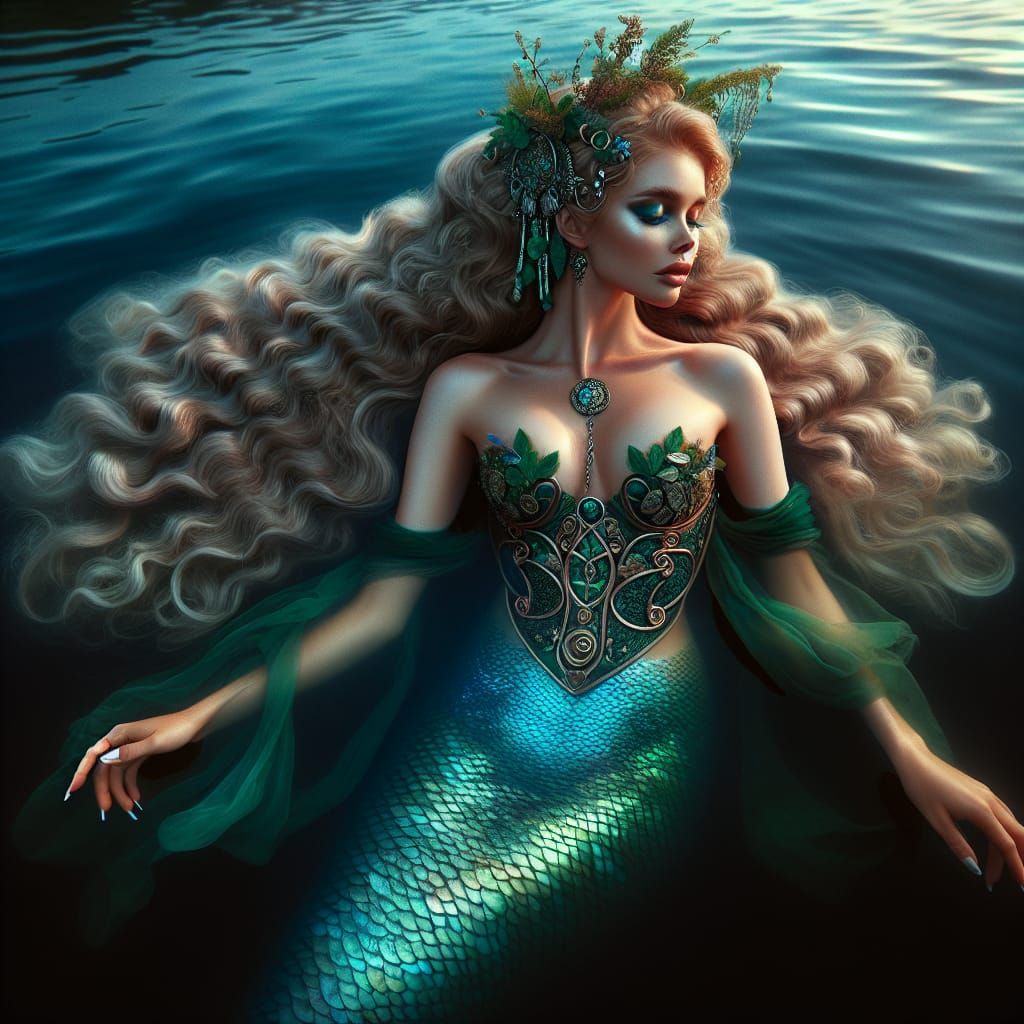 Ethereal Celtic Mermaid Goddess Lí Ban in Dark Fantasy Lands...