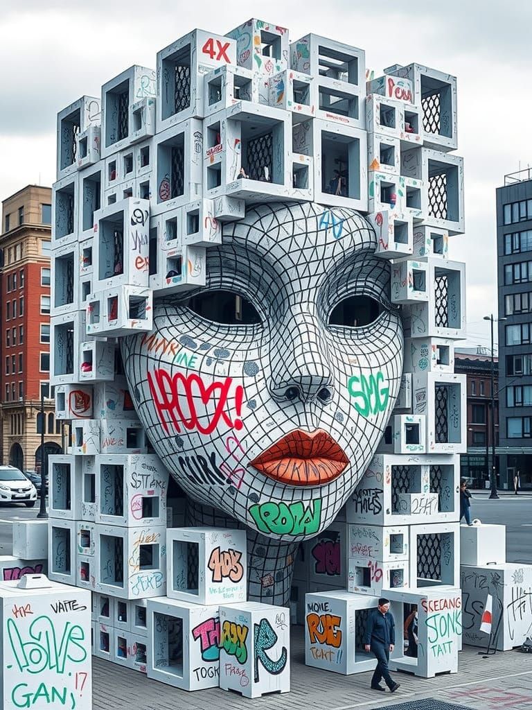 Futuristic Monument of an Adorable Goddess in Vibrant, Swirl...