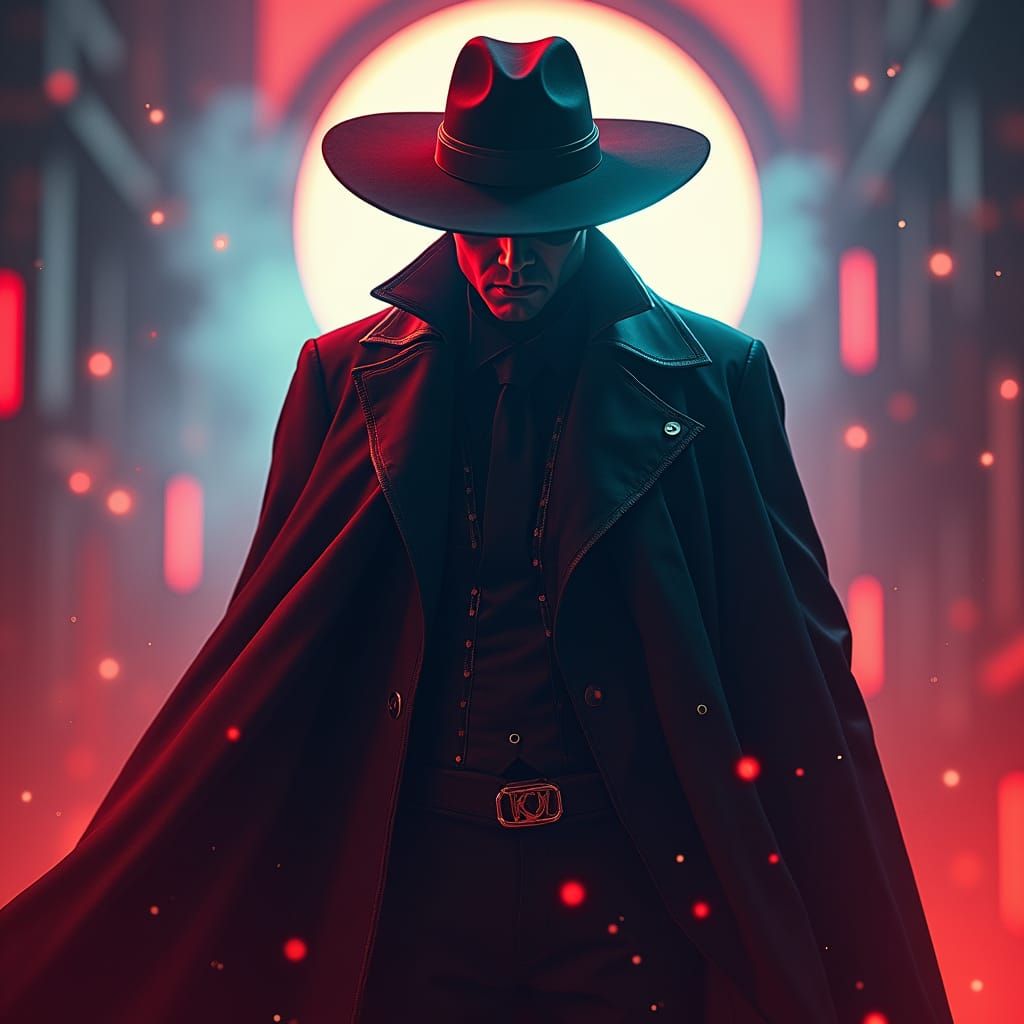 Cyberpunk Cowboy in Art Nouveau Film Noir Style