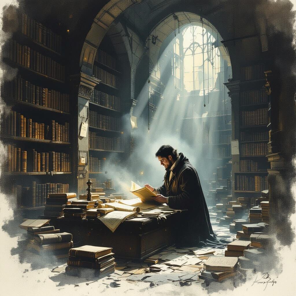 Lone Archivist in Dusty Hollowmere Archive