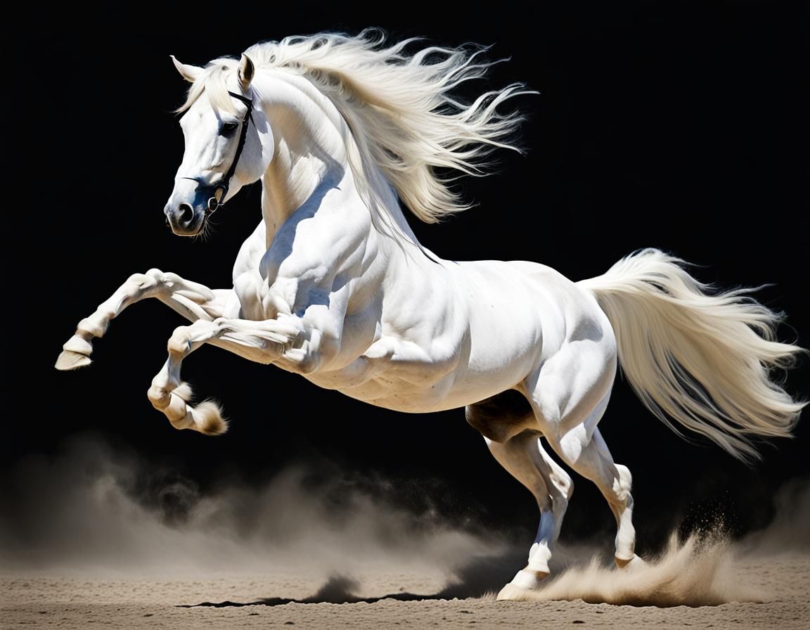 Majestic White Stallion in Motion