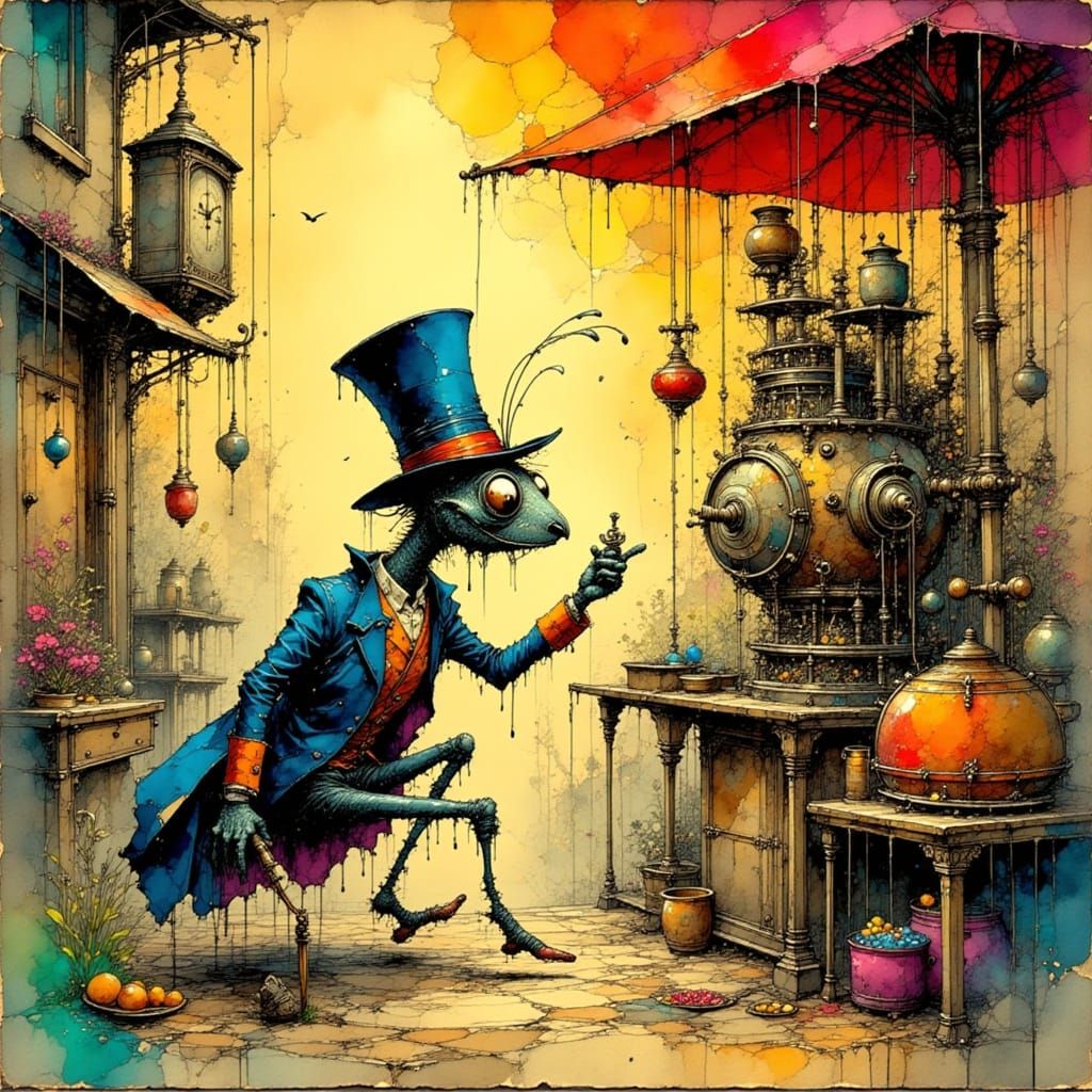 Medieval gentleman ant out for a stroll through the market.