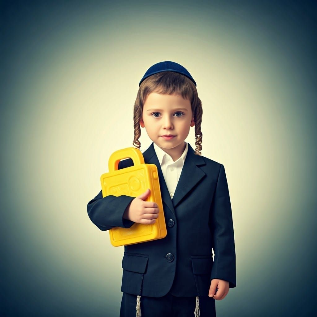 Jewish Boy with Vibrant Plastic Book in Whimsical Style