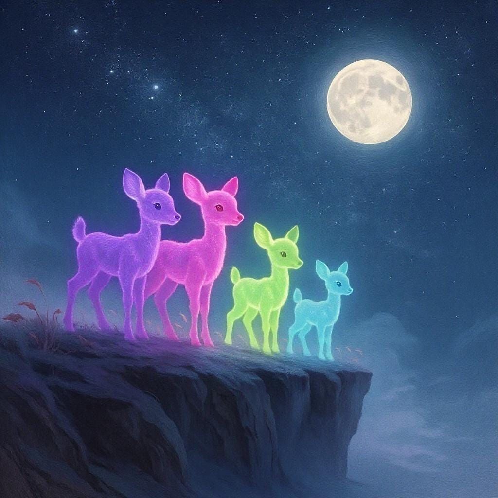 Glowing Deer Under Starry Sky: Ethereal Digital Art