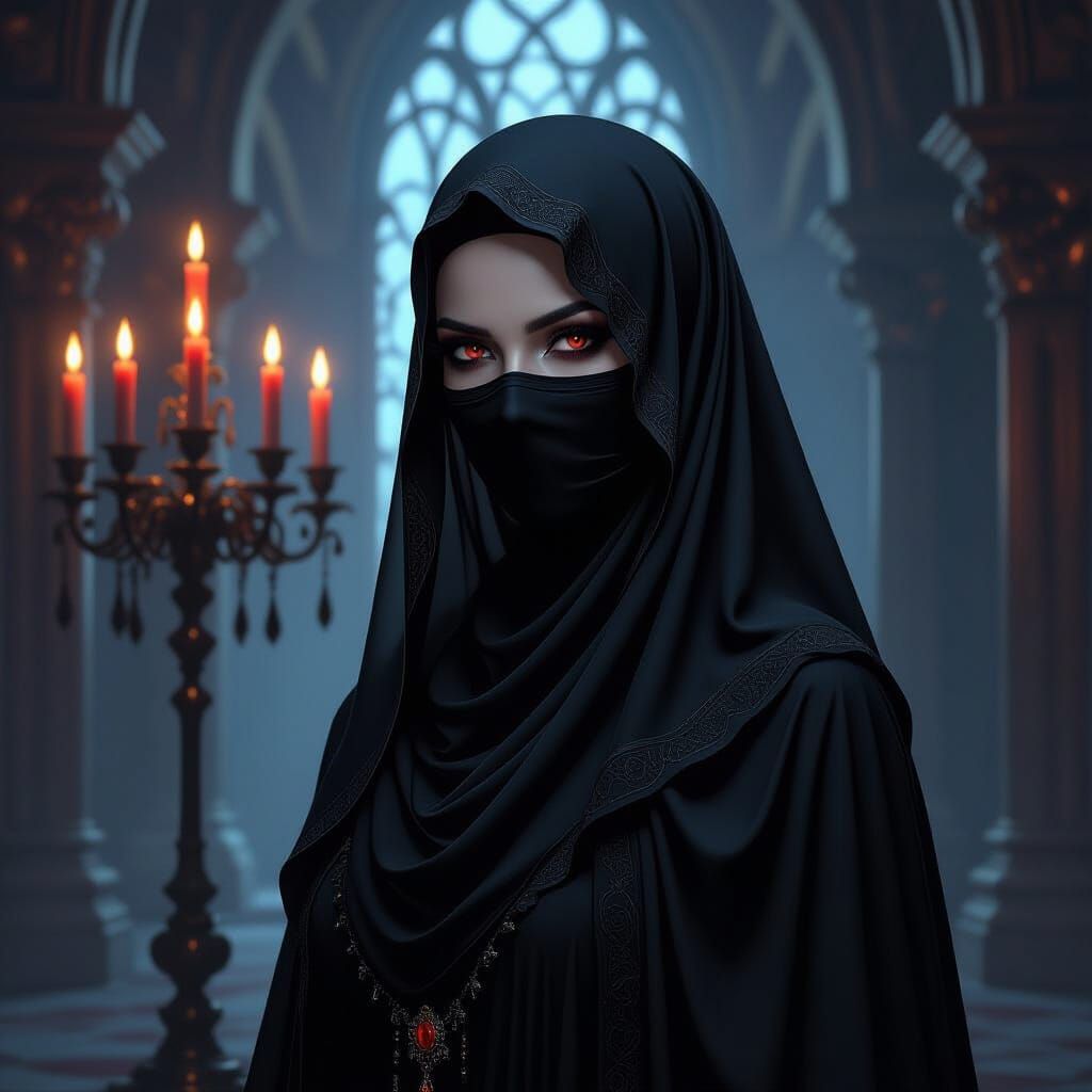 Muslim Vampire Woman in Gothic Hall