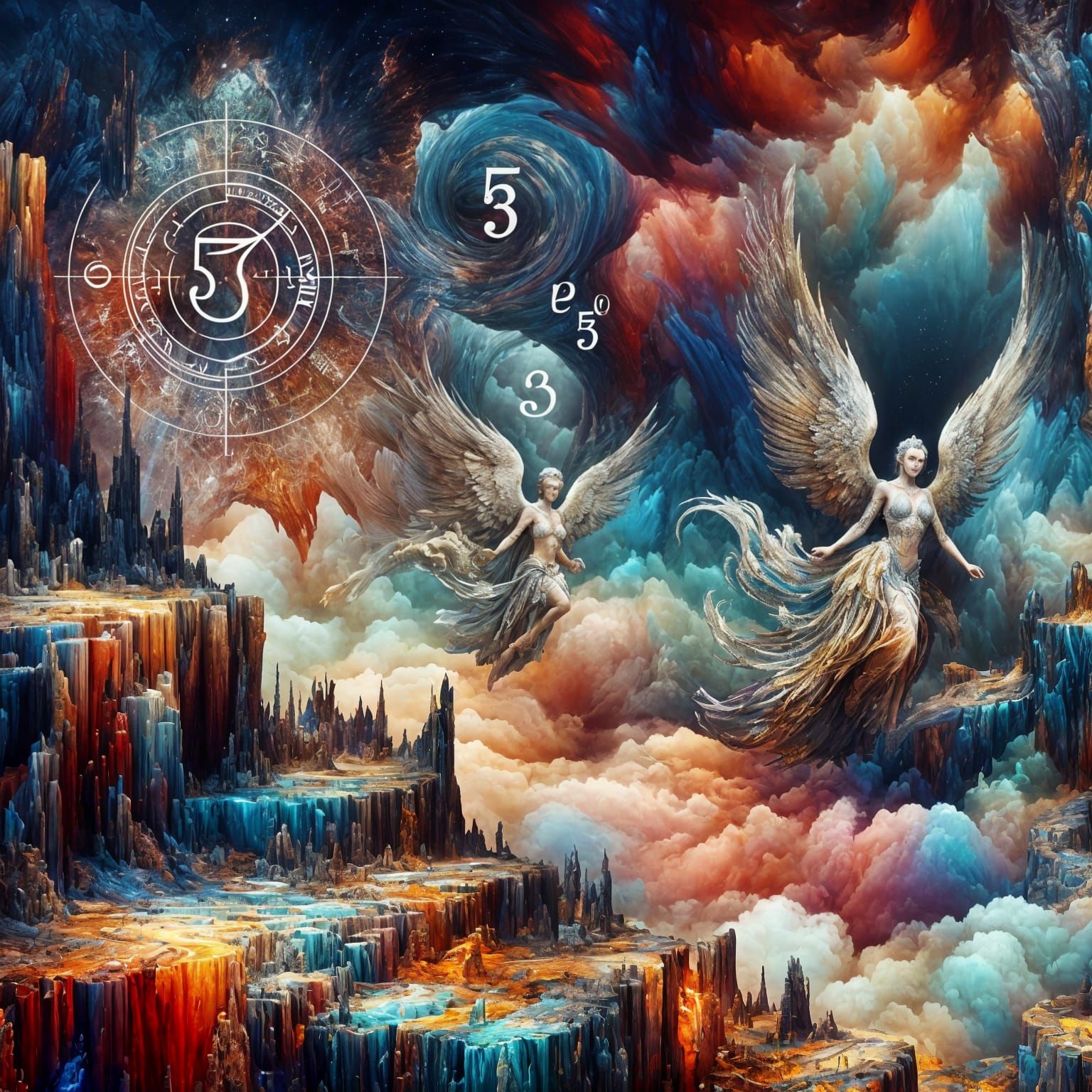 Surreal Fantasy Realm Reveal Angel Numbers in Vibrant Detail...