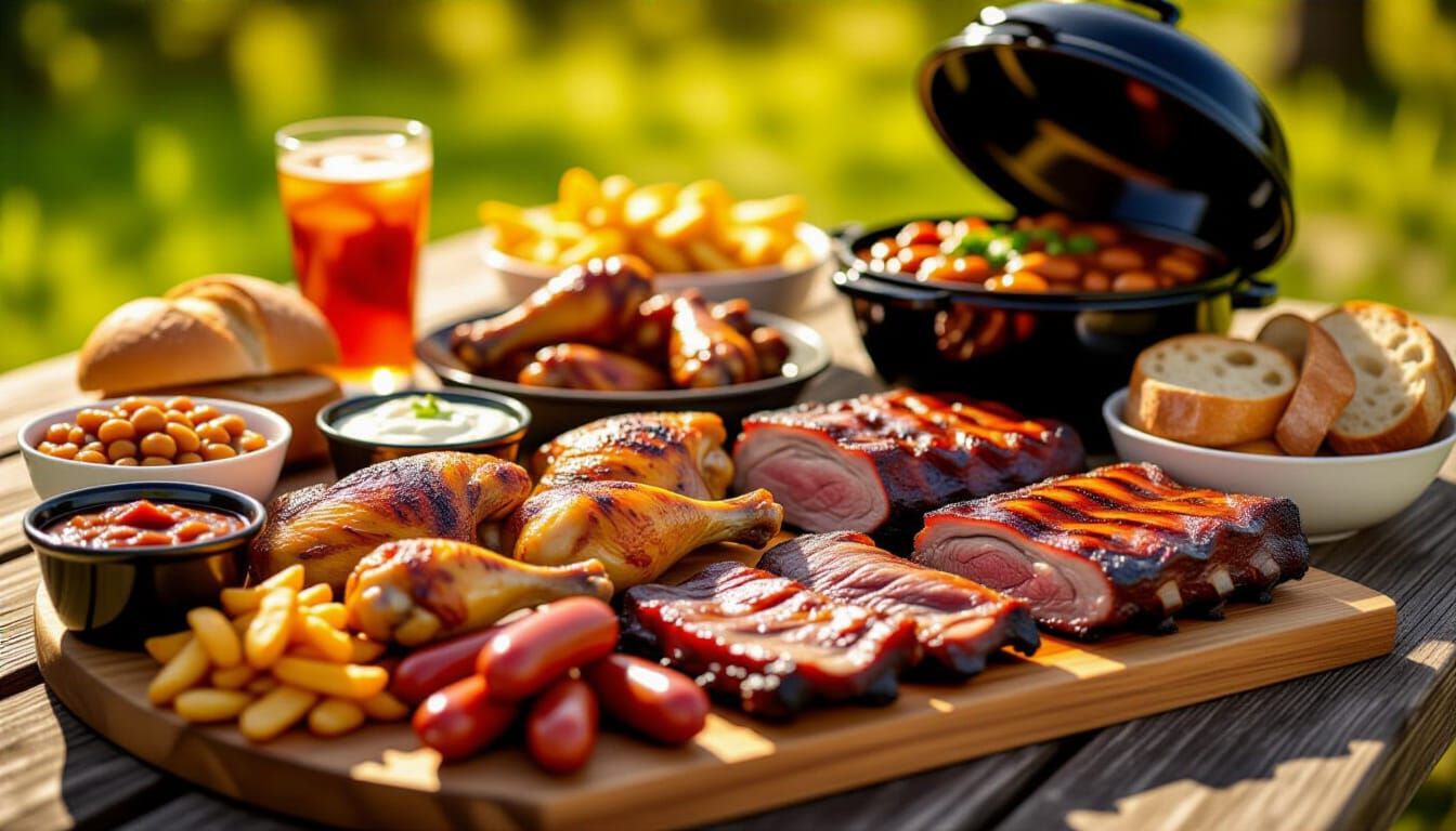 Hyperrealistic BBQ Feast on Picnic Table