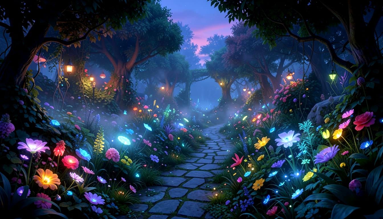 Overgrown Garden Scene in Lush Greenery