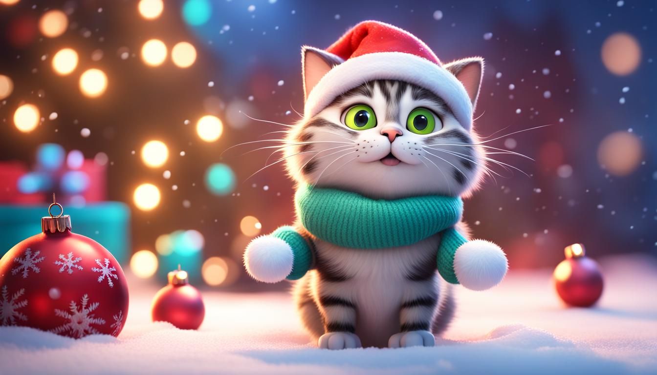 Funny Cat in Christmas Clothes: Pixar-Style 3D Art