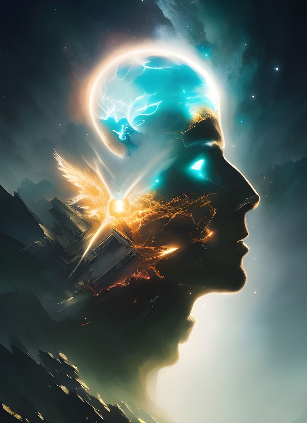 Fractured Celestial Skull Digital Art