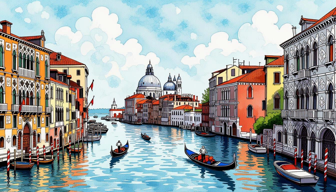 Zentangle Water Scene in Canaletto Style