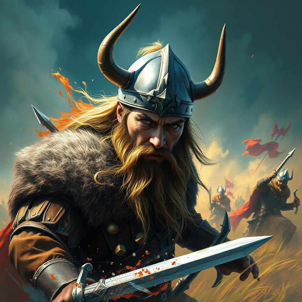 Viking Warrior on Battlefield: Hyperrealistic Concept Art