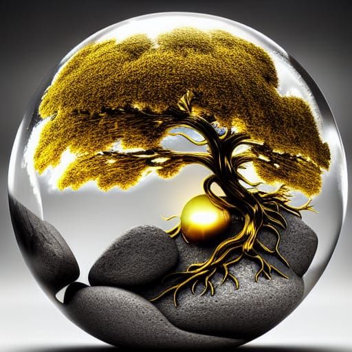 Golden Tree in Bubble at Dawn: Digital Matte Painting