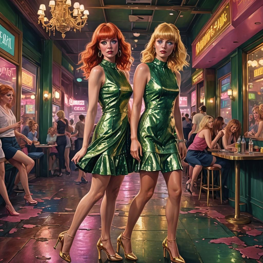 Girls' Night Out in Detailed Matte Painting Style