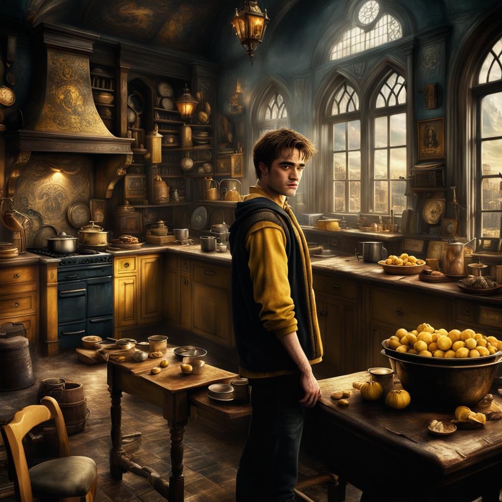 Cinematic Portrait of Cedric Diggory in Kitchen