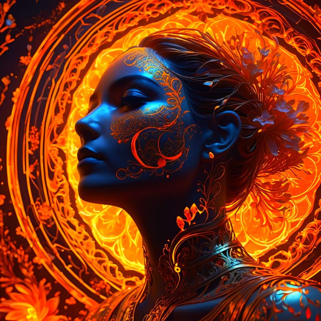 Ethereal Goddess in Saffron Dreamscape