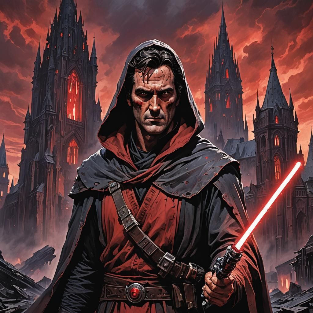 Ash Williams as Sith Lord in Beksiński-Stalenhag Nightmare