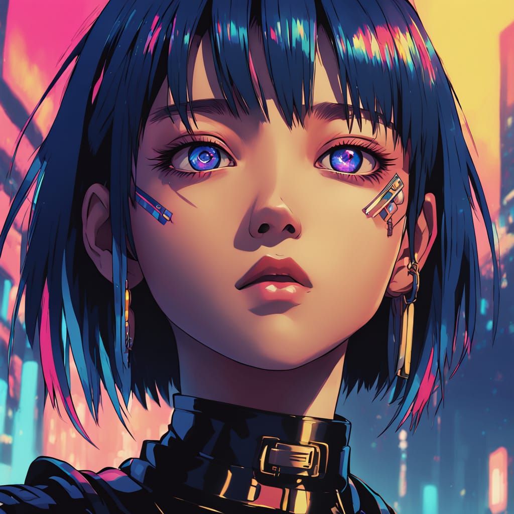 Cyberpunk Goddess in Vibrant Metallic Hues