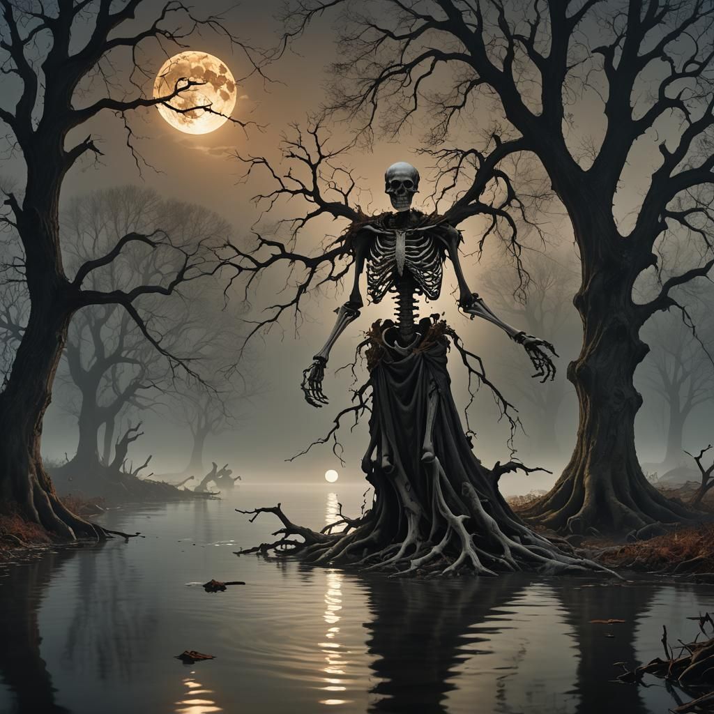 Ethereal Skeleton Dance on Mystical River