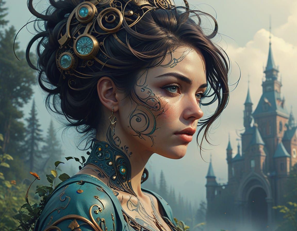 Elegant Steampunk Letterwork in Art Nouveau Style